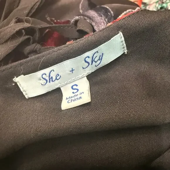 She + Sky Boutique Womens S Red Black Party Dress Velvet Goth Romantic Midi rose - Picture 2 of 5